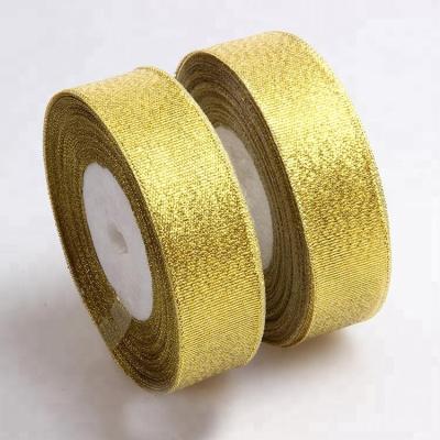 China Wholesale Recyled Sotock Ribbon, 1 inch Gold Glitter Ribbon Strip for sale