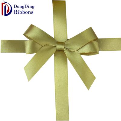 China Sound Gold Satin Ribbon Pre-tie Bow For Gift Wrapping for sale