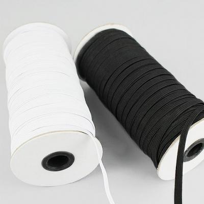 China Wholesale Custom Black White Flat Braided Elastic Band Rolls 12mm 3mm 5mm 6mm 8mm 10mm Knitted Textile Elastic For Garment Sewing for sale