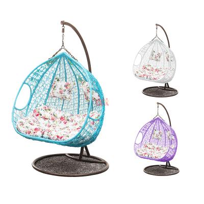 China Cheap Price Sleek And Responsive Hanging Basket Chair Blue Egg Chairs Double Rattan Egg Swing Chair With Stand for sale