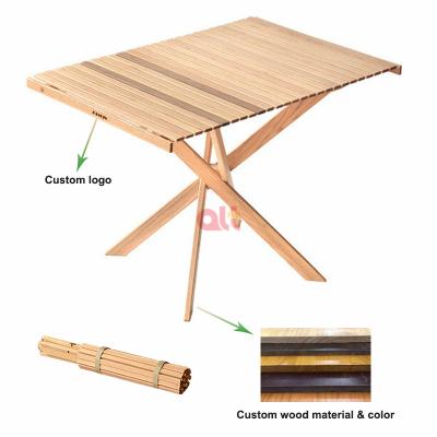 China Small Picnic Table Compact Portable Wooden Folder Table Cylinder Desk Camping Table for sale