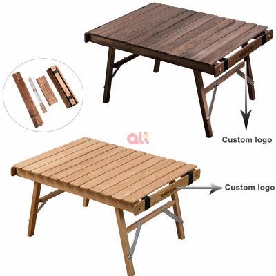 China Outdoor Easy Folding Picnic Table Easy Folding Beach House Portable Camping Cooking Table Roll Solid Wood Table for sale