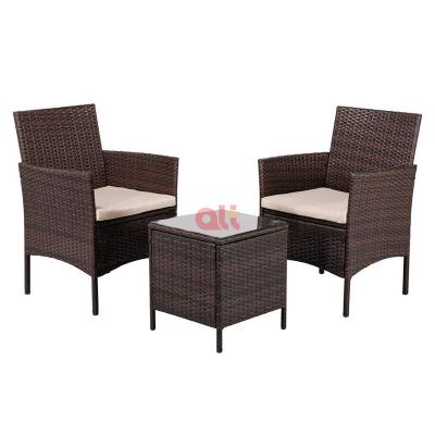 China High quality outdoor hard glass outdoor chairs and tables armchairs rattan porch patio table chair set wholesale for sale