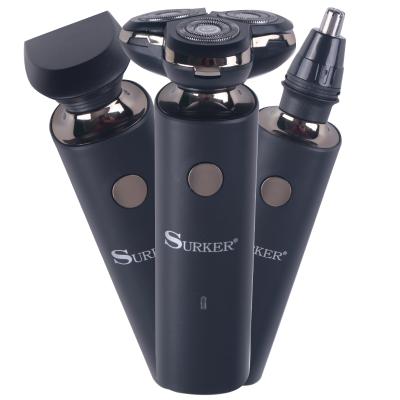 China SURKER Triple Blade Electric Shaver 3 in 1 Trimmer Sideburns and Nose Hair Waterproof USB Razor for sale