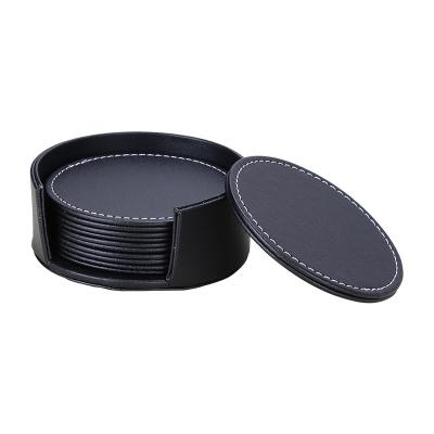 China 2021 Traditional Chinese New Promotional Design Rounded PU Black Leather Drink Coasters for sale