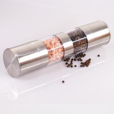 China Viable 2 in 1 Stainless Steel Salt and Pepper Grinder with Clear Bottle for sale