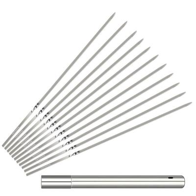 China Easily Cleaned Set of 24 Flat Stainless Steel BBQ Grilling Skewers Sticks with Portable Container Tube for sale