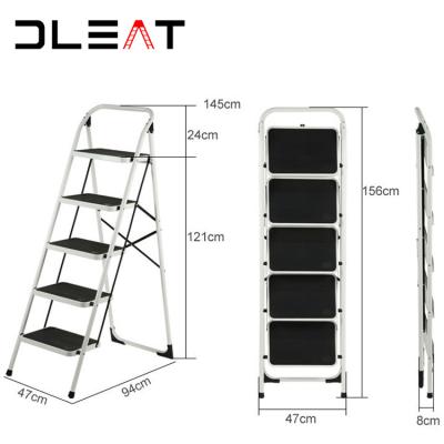 China Folding Ladders 5 Step Steps Wide Steel Foldable Trolley Mobile Ladder With Wheels for sale