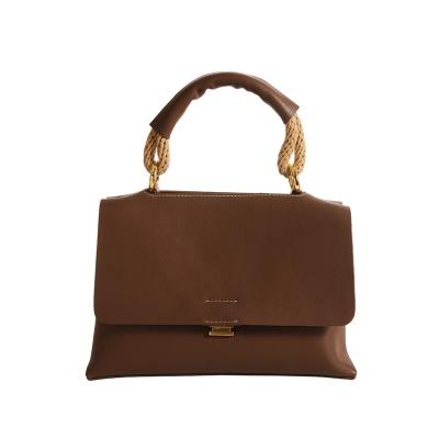 China Elegant Square Brown Fashion High Quality Embroidery Genuine Leather Handbags In Color High Quality Small Quantity For Office Lady Women for sale