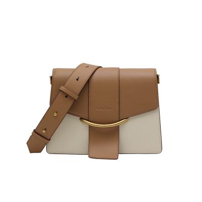 China 2021 new fashion customized logo cowhide leather women bag messenger portable women shoulder bag khaki color for sale