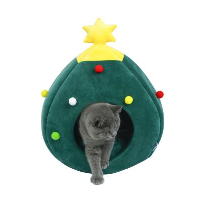 China Travel Manufacturers Pet Supplies Cat Kennel Cages Winter Warm Christmas Tree Pet House Hot Selling Pet Bed for sale