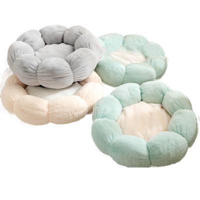 China 2021 New Arrivals Breathable Comfort Soft Plush Round Flower Dog Cat Cushion Sofa Pet Beds for sale