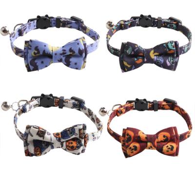 China New Product Pet Products Halloween Series Padded Hot Selling High Quality Bowknot With Bell Cat Collars for sale