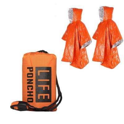 China Waterpoof Emergency poncho with mylar blanket lining waterproof camping gear Can maintain body heat for sale