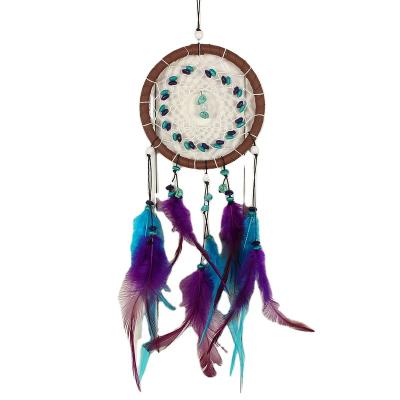 China Hot Sale Indiana Dream Catcher Net Handmade Cotton Yarn Feather Circular Wooden Beads Dreamcatcher Wall Hanging Car Home for sale