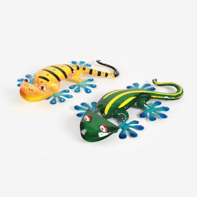 China Yellow Metal Gecko Lizard Art Wall Decoration Home Fence Garden/Garden Home Decoration Green for sale