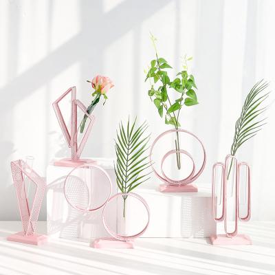 China Minimalist INS Style Geometric Shape Plant Test Tube Vase Living Room Office Table Decorations Hydroponic Glass Ornaments for sale