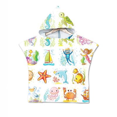 China Child-Proof High Quality Microfiber Kids Cartoon Print Children Kids Hooded Beach Towel for sale