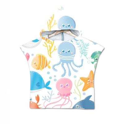 China Child-Proof Hot Sales wholesale Microfiber Kids Cartoon Print Kids Hooded Beach Towel for sale