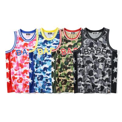 China Breathable Mesh Camouflage Sleeveless Premium Fashion Street Sports Basketball Wear Vest Anti Wrinkle Bathing Monkey Vest Tees Men for sale