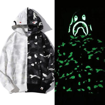 China 2022 White Quilted Anti Wrinkle New Arrival Black Sweatshirt Slippers Luminous Zipper Bathing Monkey Shark Bape Hoodie Men Streetwear for sale