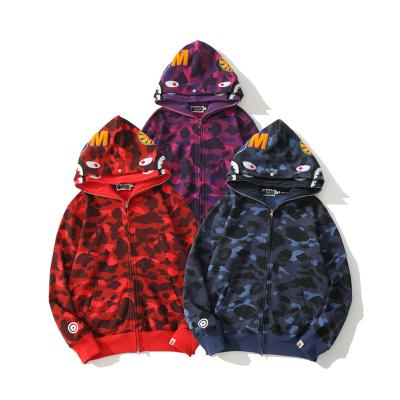 China Wholesale Anti-wrinkle Anti-wrinkle Double Camouflage Slippers Hoodie Factory Source Bape Zipper Bathing Monkey Shark Jacket Men Women Streetwear Hoodie for sale