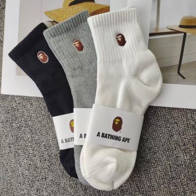 China Bape High Quality Simple Black Head Embroidery Monkey Gray Sock For Women Men Unisex Teens QUICK DRY QUICK DRY for sale