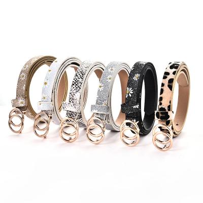 China Fashion.Casual Hot Sale Customized Fashion Luxury Women Double O Ring Buckle Soft PU Faux Leather Belt For Jeans Pants Dresses Lady Snake for sale