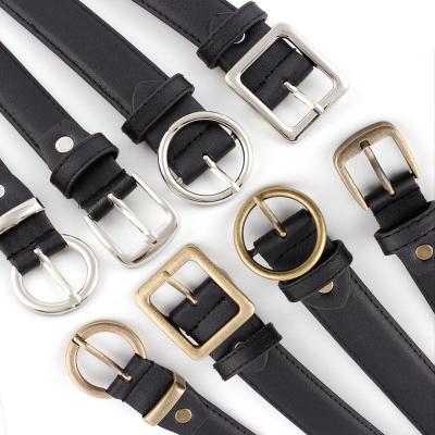 China Comfortable fashion strong women belt leather dress belt for ladies coat metal OEM circle ring O buckle wholesale girl pcs color jeans pants for sale