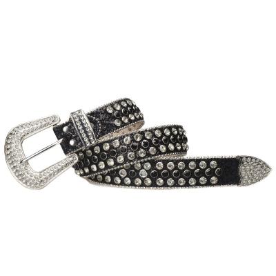 China Denim Women Bling Bling Luxury Western Crystal Belt Custom Cowgirl Diamond Rhinestone Studded PU Belt for sale