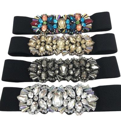 China Women's Fashion Bling Elastic Floral Crystal Rhinestone Female Belt for Lady's Dress Waist Shining Party for sale