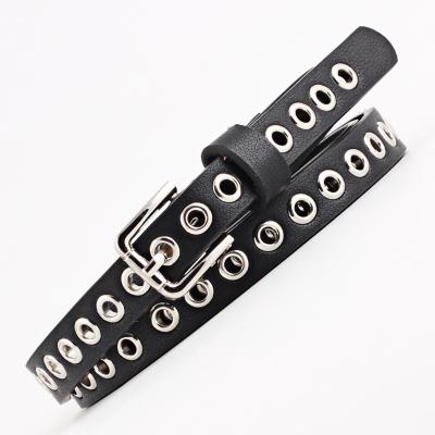 China Pin Buckle Black Belt Women's Belt Classic PU Belt Ladies Accessories Rivet Casual Skinny Hole Belt for sale