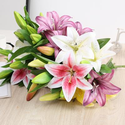 China Artificial Lily Two Flowers One Bud Simulation Lily Simple Home Decoration Living Room Eco-Friendly Simple Home Decor for sale