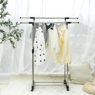 China Eco-friendly Material Single Clothes Rack Floor Folding Household Drying Rack Balcony Bedroom Drying Rack Double Indoor Clothes Hanging Rod for sale