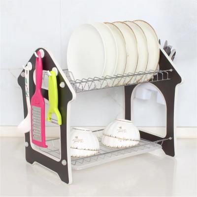 China Eco-friendly material manufacturers directly supply iron art double-layer shelving drain basket dish rack knife and chopsticks rack for sale