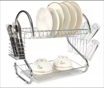 China Household Multi-Function Tableware Rack Kitchen Dish Drain Rack Double-Layer Single Material Eco-Friendly Storage Rack for sale