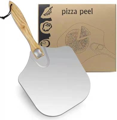 China Sustainable Detachable Aluminum Wooden Handle Pizza Skin Set Pizza Cutter Server For Baking And Slicing Homemade Pizza Bread for sale