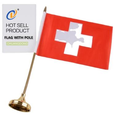 China Latest Professional PENNANT OEM Printing National Wooden Flagpole Switzerland Stand Table Flag for sale