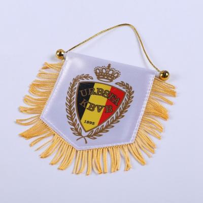 China Free sample factory manufacturer satin polyester hanging shield shape sports soccer club pennant custom flag for sale