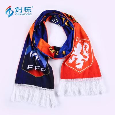 China Factory Wholesale Medium Customized Football Fan 100% Polyester Printed Accessories Scarf for sale