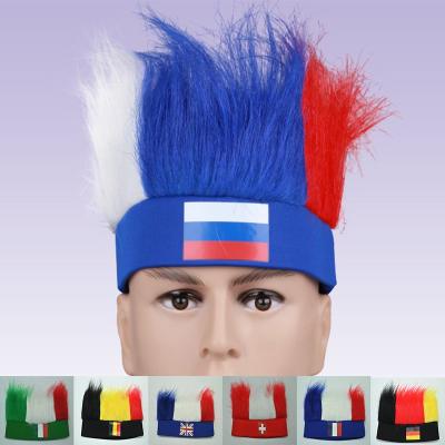 China Soccer Fan Cheering Qatar 2022 All Country Soccer Fan Adjustable Suitable Wig Cheering Products Fan Hair For World Cup for sale