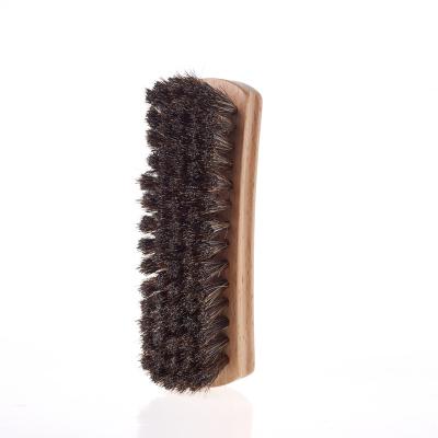 China Ningbo Customized Viable Embrace Brown Wooden Shoe Brush Cleaning Shoe Horse Brush With Beech Handle for sale