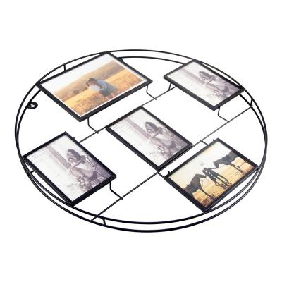 China Hot Selling Black 5-Opening Modern Geometric Collage Frame Wall Mounted POP Metal Display Rack Family Photo Frame for sale