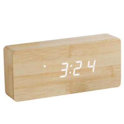 China Calendars Display Desktop Time-Temperature Clock LED Digital Adjustable Wooden Alarm Clock for sale