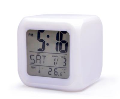 China Class 7 LED Colors Changing Digital Alarm Clock Desktop Instrument Digital Alarm Thermometer Night Cube LCD Glowing Clock for Home Decoration for sale