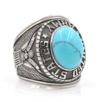 China Hot Selling Mens Punk Turquoise 925 Sterling Silver Gold Green Rings Turquoise Stone Rings for sale