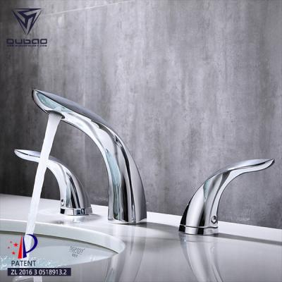 China Unique Metered Faucets And Handle 3 Handle Luxury Double Holes Design Bathroom Basin Mixer Taps Brass Faucet for sale