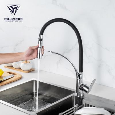 China OUBAO Contemporary Design Modern Black Chrome Spout Pull Down Hose Kitchen Silicone Faucet for sale