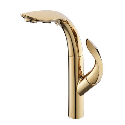 China Thermostatic Faucets Luxury North American Style Pull Down Gold Kitchen Brass Faucet For Kitchen Sink for sale