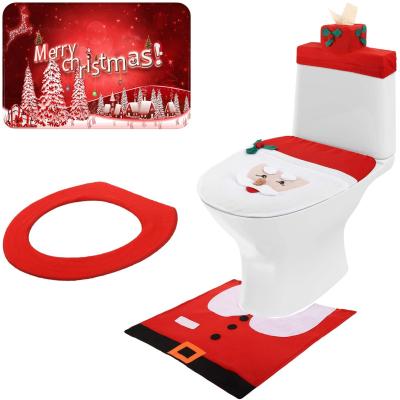 China 5 Piece Bathroom Totally , 3D Nose Santa Toilet Seat Cover Set Christmas Bathroom Decorations For Christmas Holidays for sale